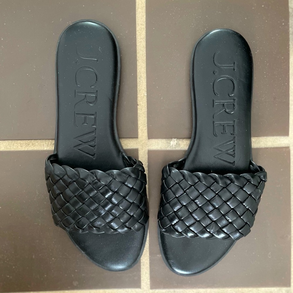 JCrew Georgina woven sandals in black leather size 7